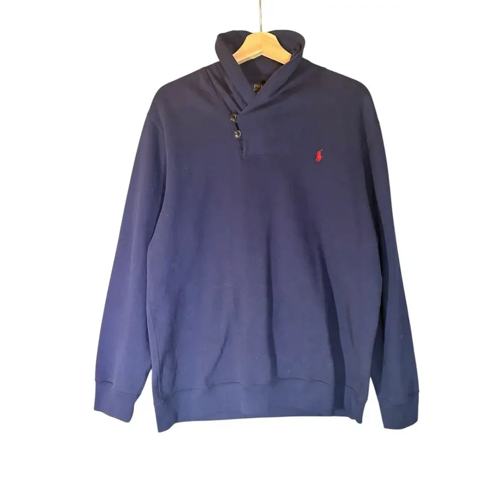 NWOT Boy's XL Polo Ralph Lauren Navy Fleece Shawl Collar Pullover Sweater Preppy
